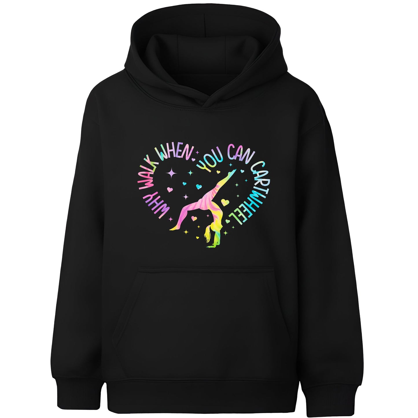Fringoo Gymnastic Sweat à capuche for enfant Cotton Rich Soft Hooded Sweatshirt- Gymnastic CartWheel- noir