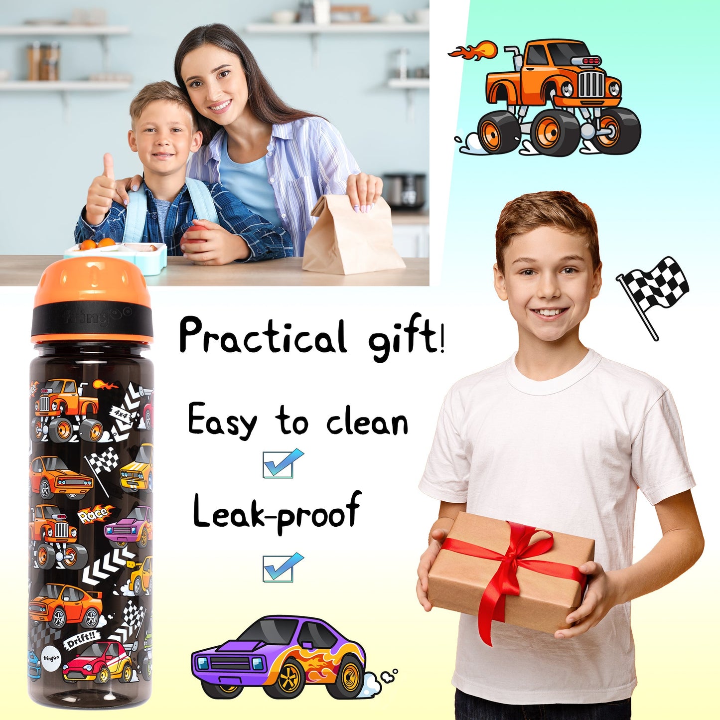 Gourde – Straw Bottle – Race Cars