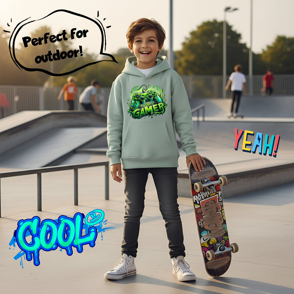 Fringoo Gamer Hoodie for Boys Cotton Rich Soft Hooded Sweatshirt - Gamer Green