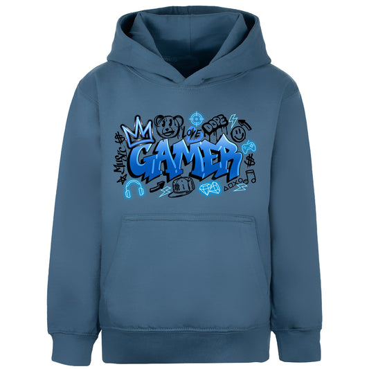 Fringoo gamer Sweat à capuche garçon Cotton Rich Soft Hooded Sweatshirt- gamer Graffiti bleu
