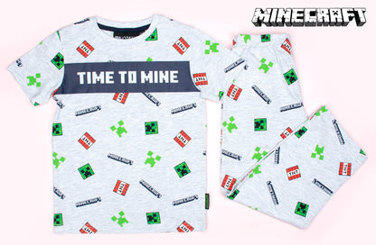 Minecraft Pyjama Short Sleeve – 'Time to Mine' gris