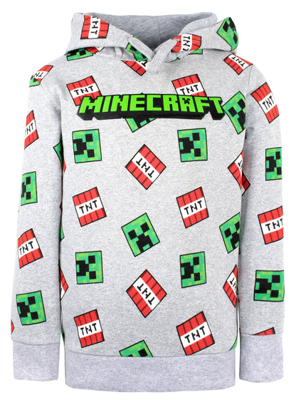 Minecraft Creeper Pattern Sweat à capuche – gris