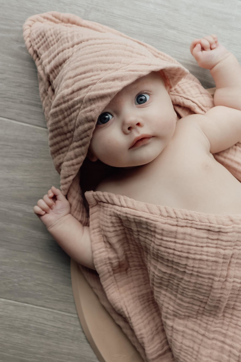 Baby Organic Muslin Hooded Bath Towel – Powder