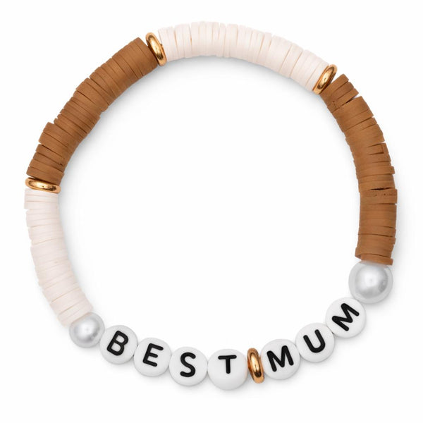 Bracelet Amitié Swifties BEST MUM - Beige et Blanc