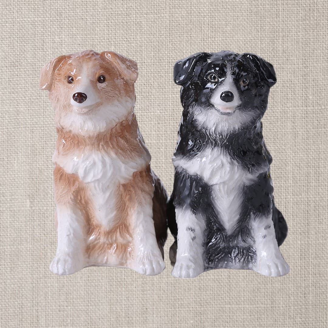 Juego de salero y pimentero de cerámica con diseño de Border Collies