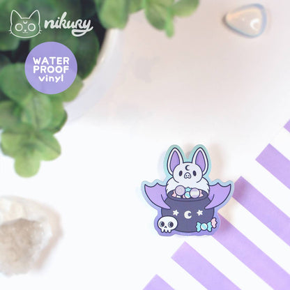 Pegatina holográfica de murciélago brujo