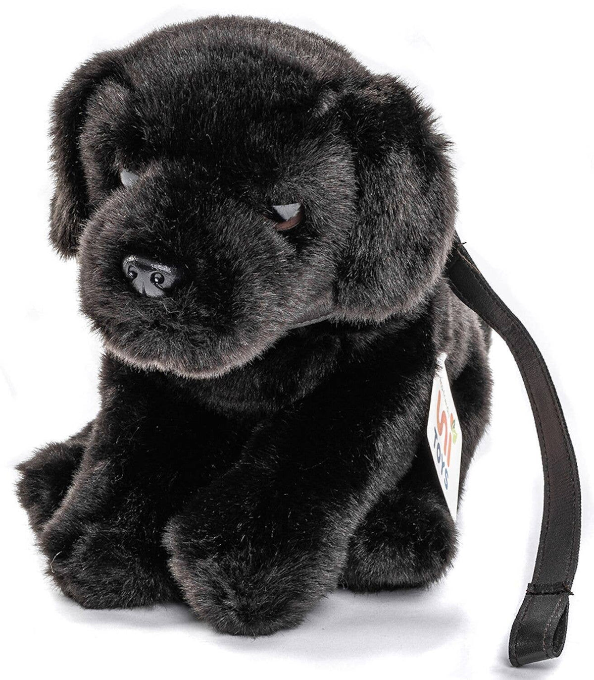 Peluche Chiot Labrador (Noir) - Avec Laisse - 23 cm (Hauteur)