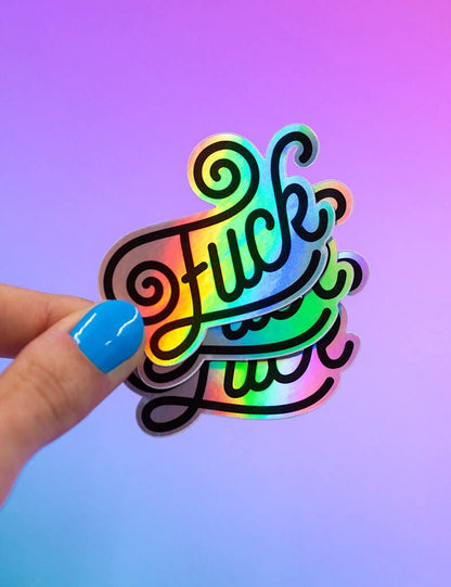 Autocollant – décoratif holographique en vinyle "Fuck" | Joanna Behar – vue 1