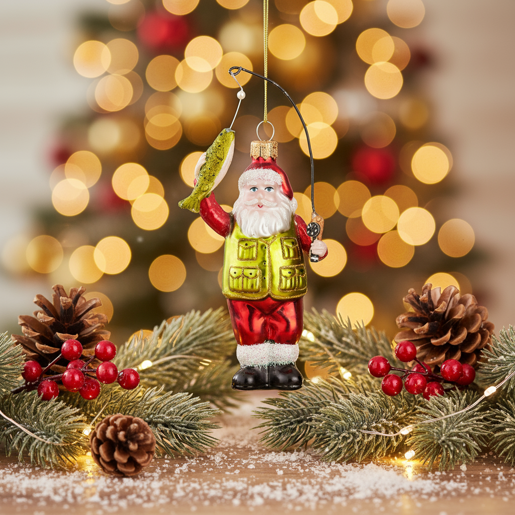 Boule de Noël Père Noël à la pêche