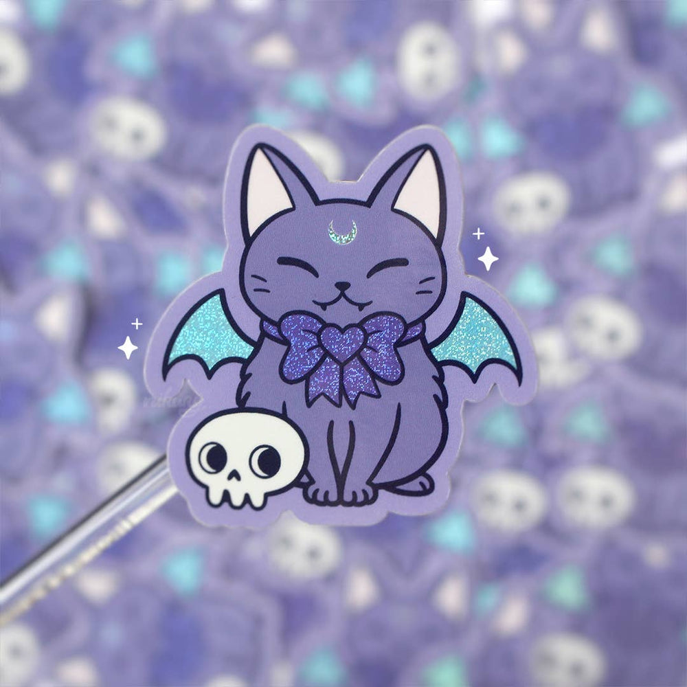 Adesivi glitterati a forma di gatto e pipistrello Meowgical