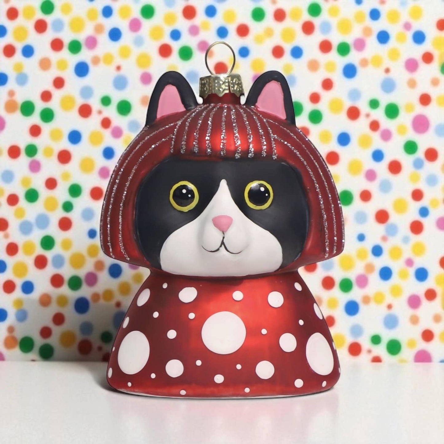 Boule de Noël Chat Blanc et Noir Yayoi Kusameow Kusama