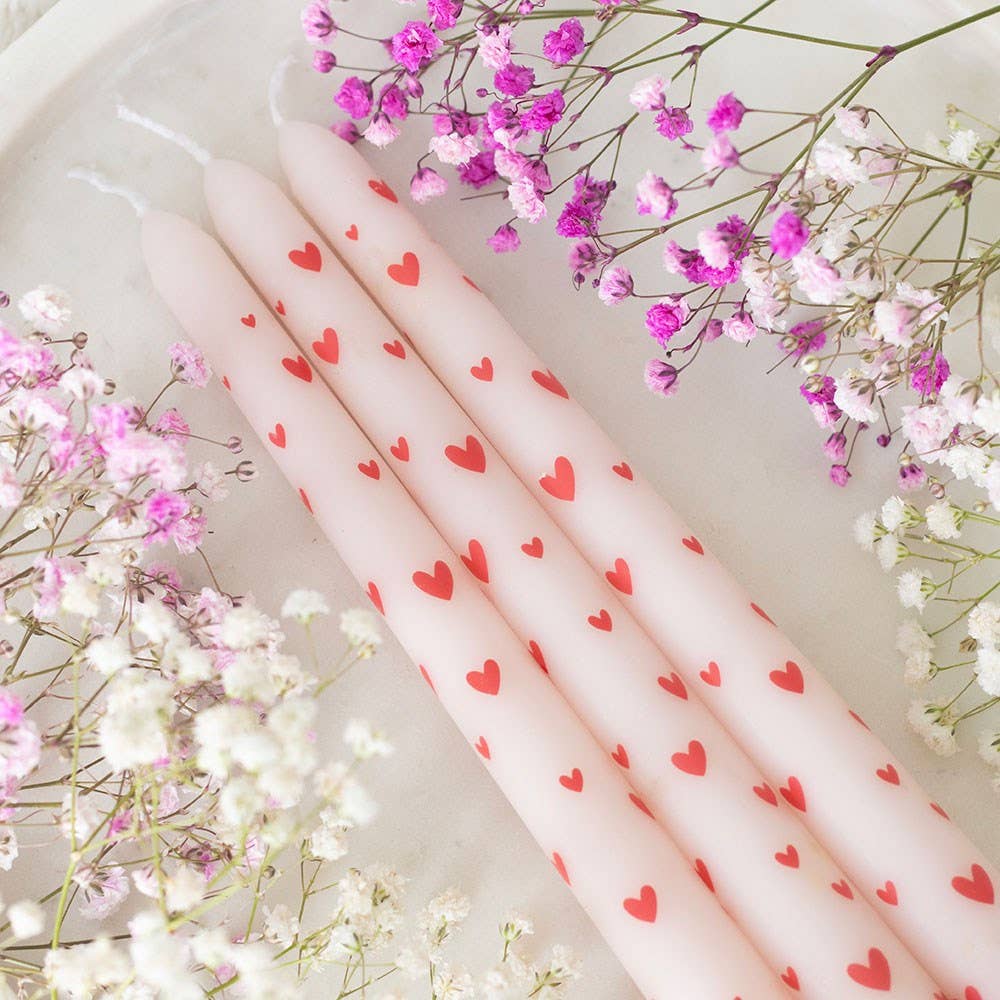 Ensemble de 3 bougies coniques Cœur d'amour pour la Saint-Valentin