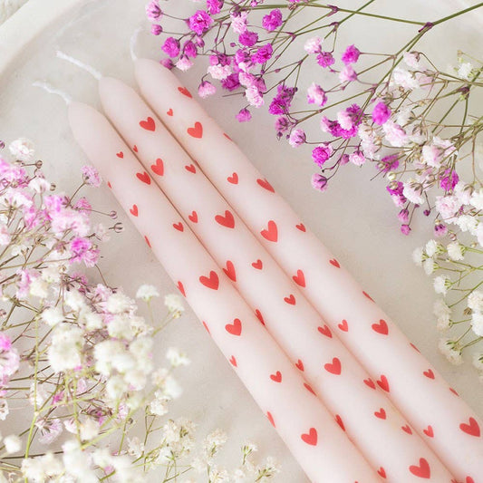 Ensemble de 3 bougies coniques Cœur d'amour pour la Saint-Valentin