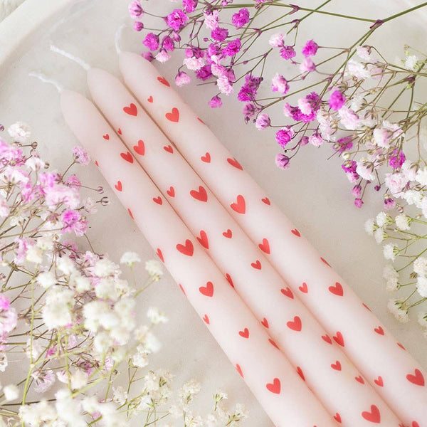 Ensemble de 3 bougies coniques Cœur d'amour pour la Saint-Valentin