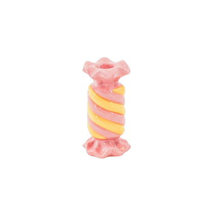 Candlestick - Toffee Candy - Ceramic - Pink/Yellow - 7.5x7.5x13 cm