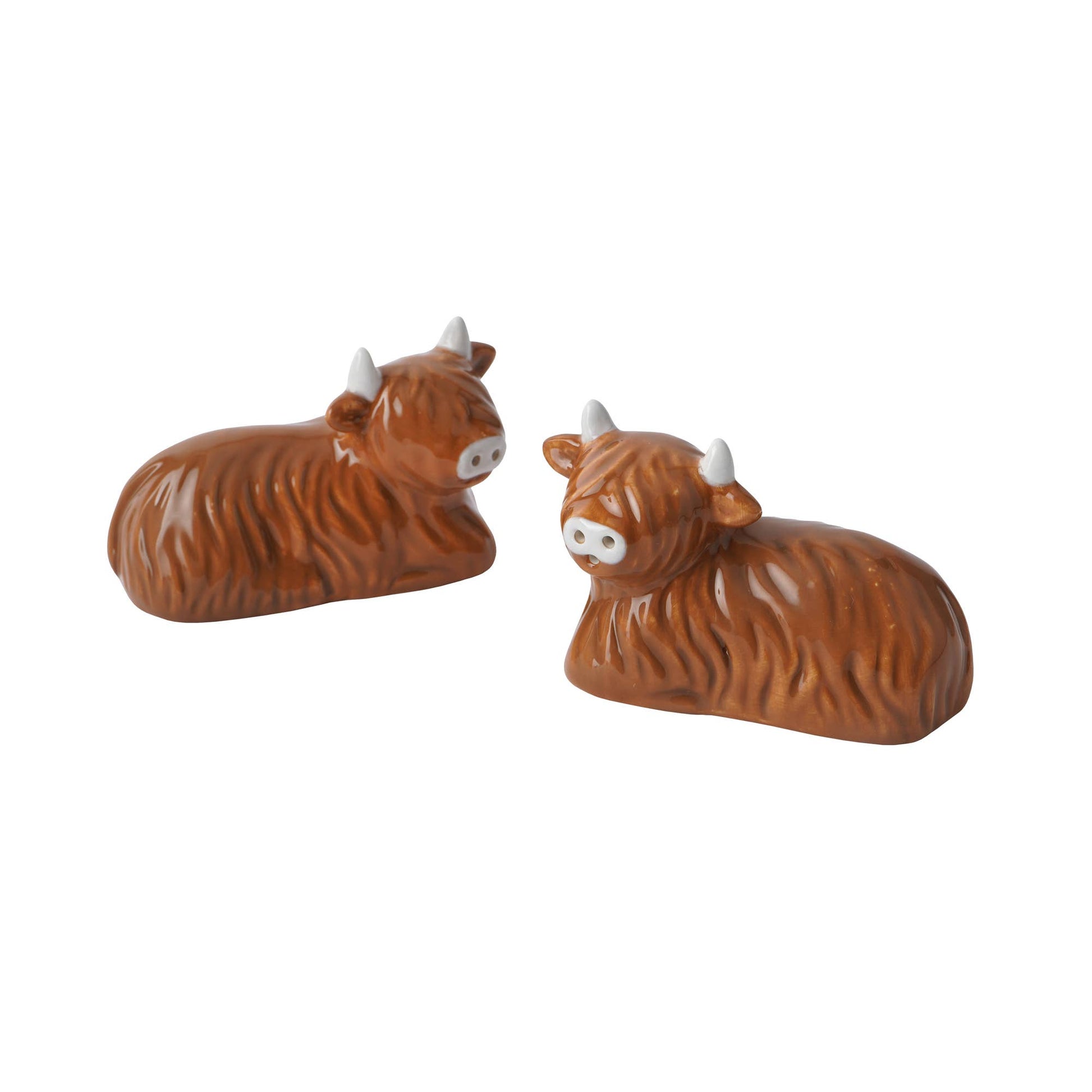 Zout- en peperstrooiers van Bramble Farm Highland Cow in een geschenkdoos.