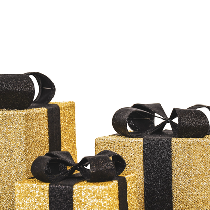 Cadeau de Noël à LED - S3 - Polystyrène - Or/Noir - 15/20/25 cm