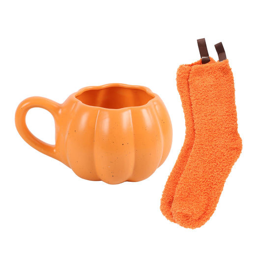 Juego de regalo de taza y calcetines de calabaza