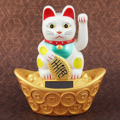 Chat chanceux solaire blanc 14cm