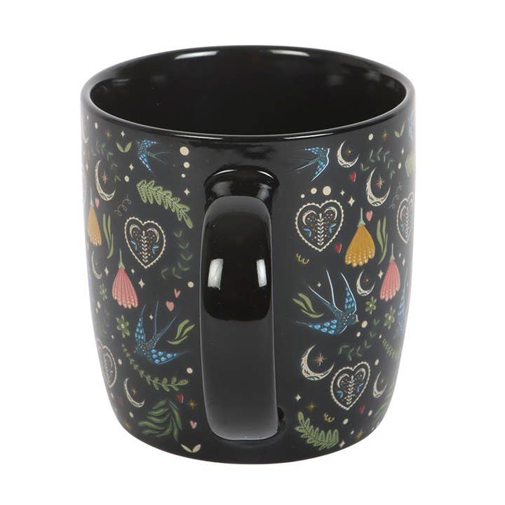 Taza floral folklórica negra Midnight Bloom