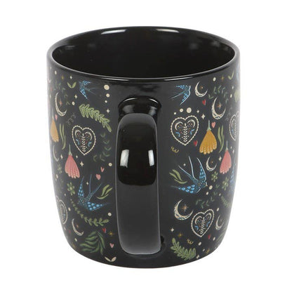 Taza floral folklórica negra Midnight Bloom