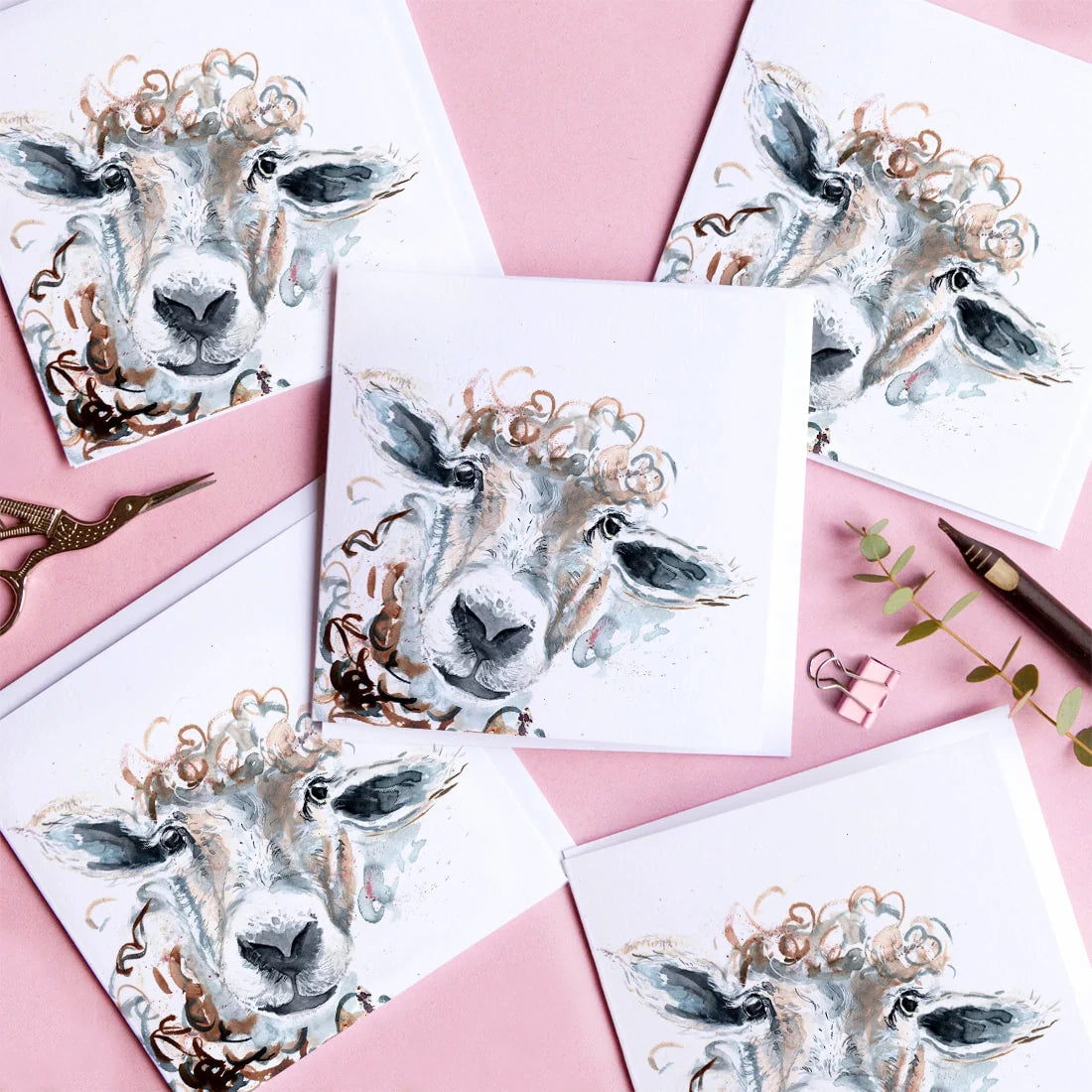 Wenskaart met aquarel schaap