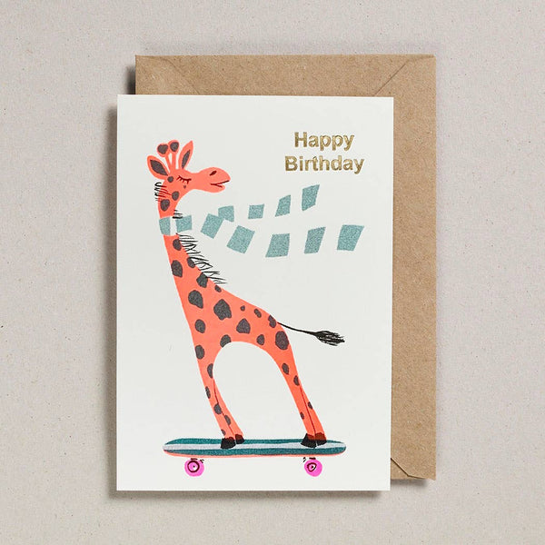 Biglietto di auguri di compleanno - Giraffa sullo skateboard