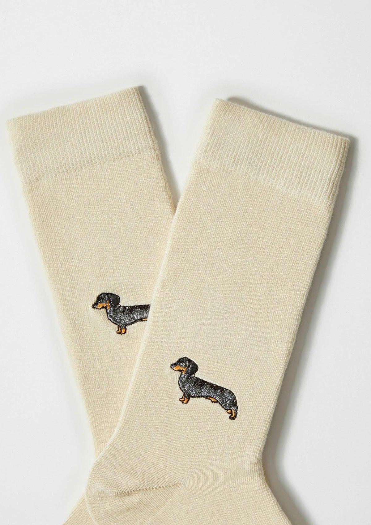 Chaussettes brodées BePets Teckel Beige
