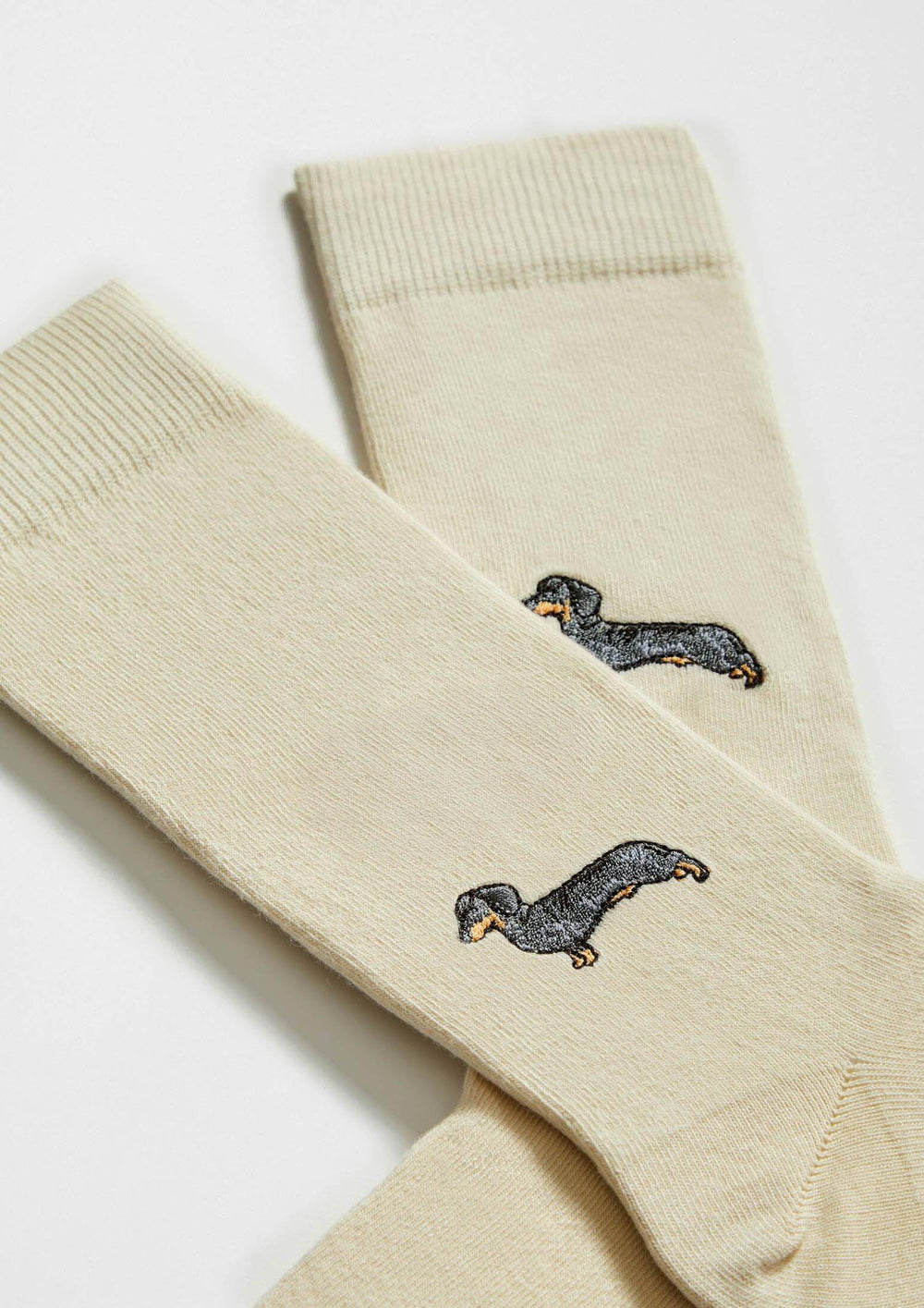 Chaussettes brodées BePets Teckel Beige