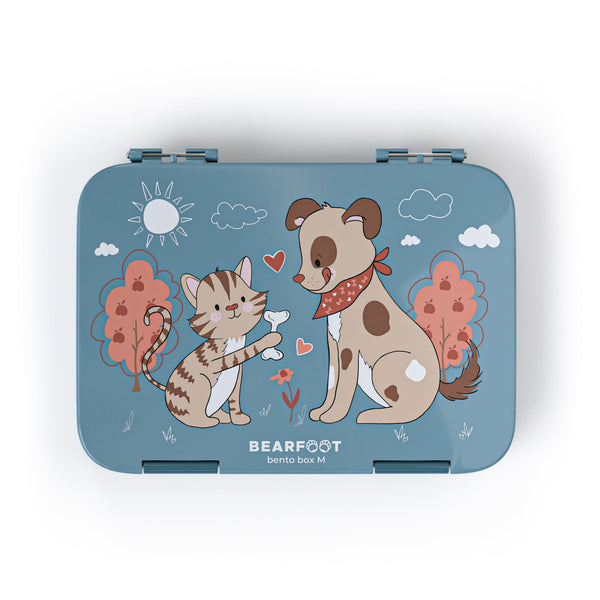 Brotdose Kinder mit Fächern, Lunchbox - Hund&Katze blau