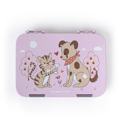 Brotdose Kinder mit Fächern, Lunchbox - Hund&Katze lila