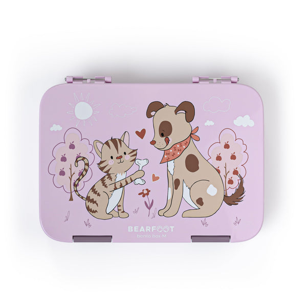 Brotdose Kinder mit Fächern, Lunchbox - Hund&Katze lila