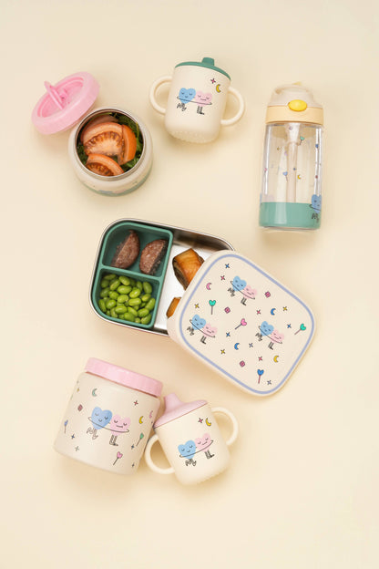 Botella de agua aislada de acero inoxidable para niños con corazones danzantes