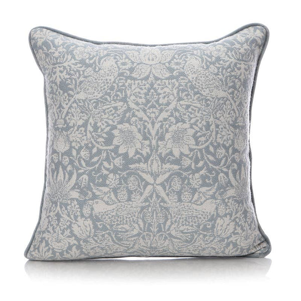 William Morris Strawberry Thief light blue cushion