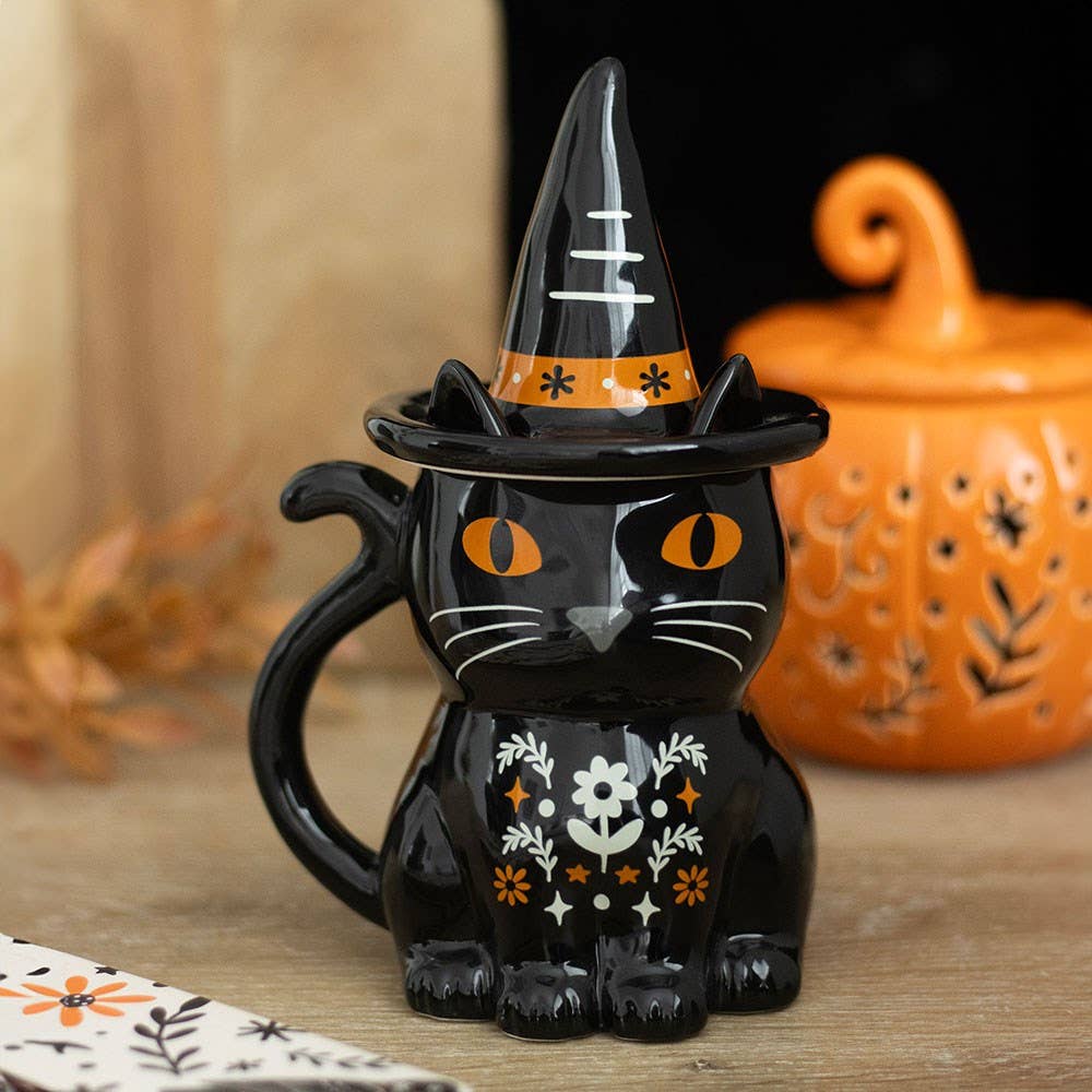 Mug à couvercle Chat noir Halloween — Frightful Folk