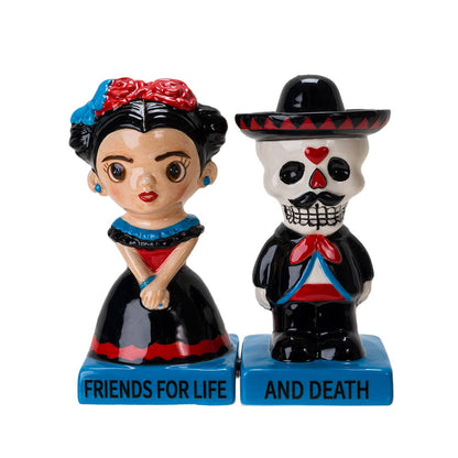 Dia De Los Muertos keramische zout- en peperstrooierset