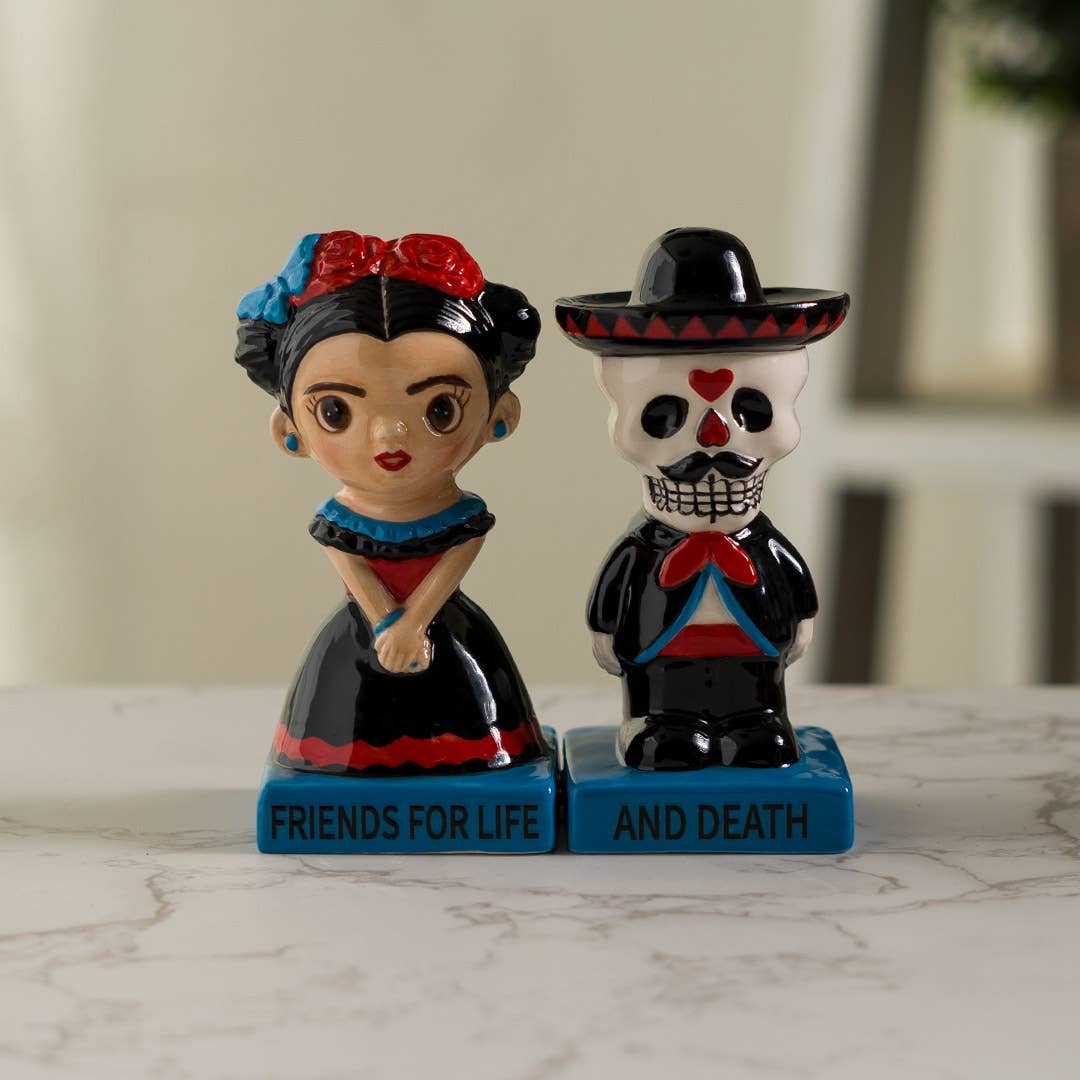 Dia De Los Muertos keramische zout- en peperstrooierset