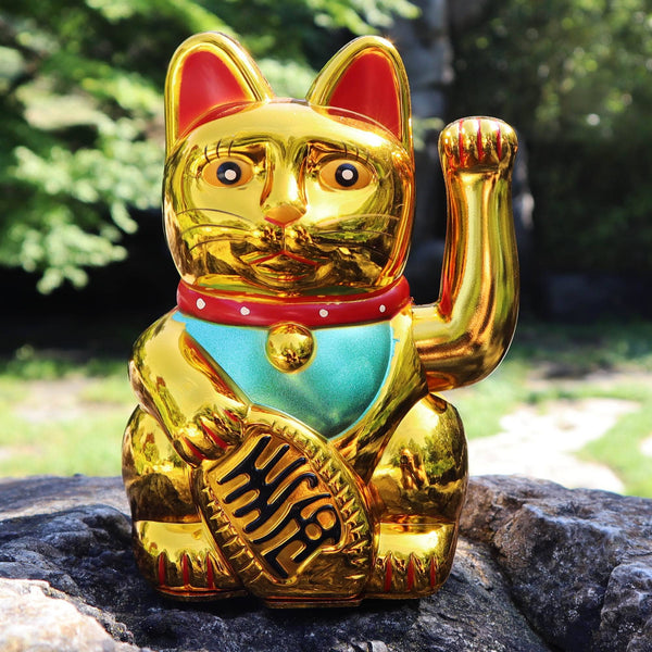Chat chanceux doré 15cm