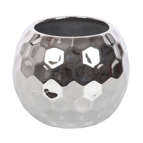 Vase boule à facettes argentée