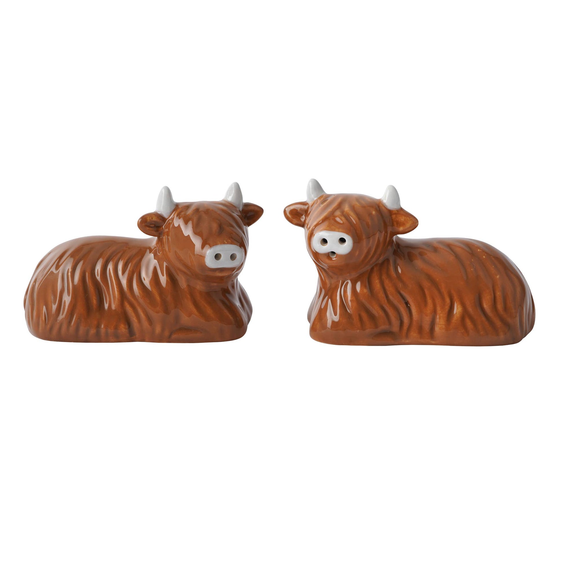 Zout- en peperstrooiers van Bramble Farm Highland Cow in een geschenkdoos.