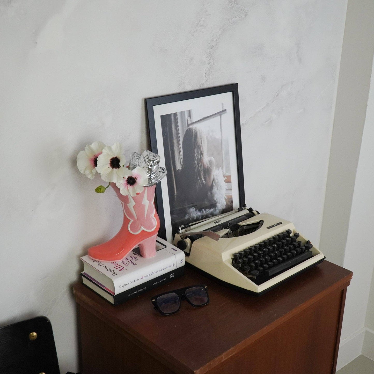 Flower Vase - Boot with Disco Hat Vase - Ceramic - Pink/Orange - 16.5x10.5x26.5cm