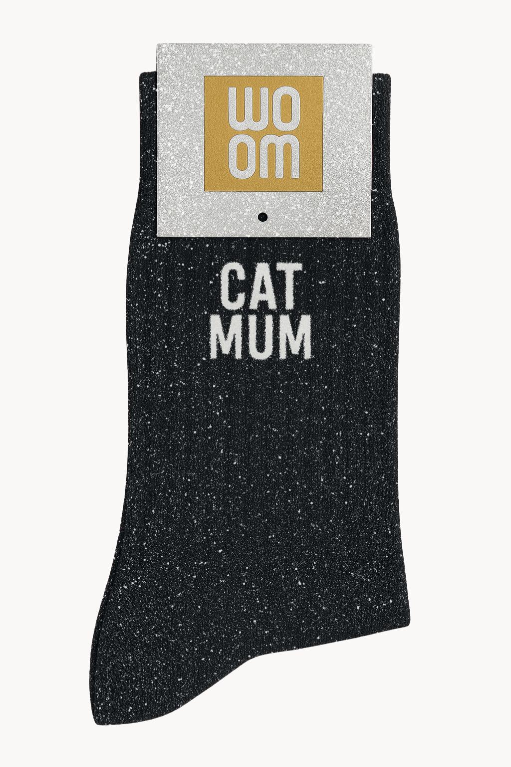 Chaussettes à Paillettes à Message "Cat Mum"- Noir