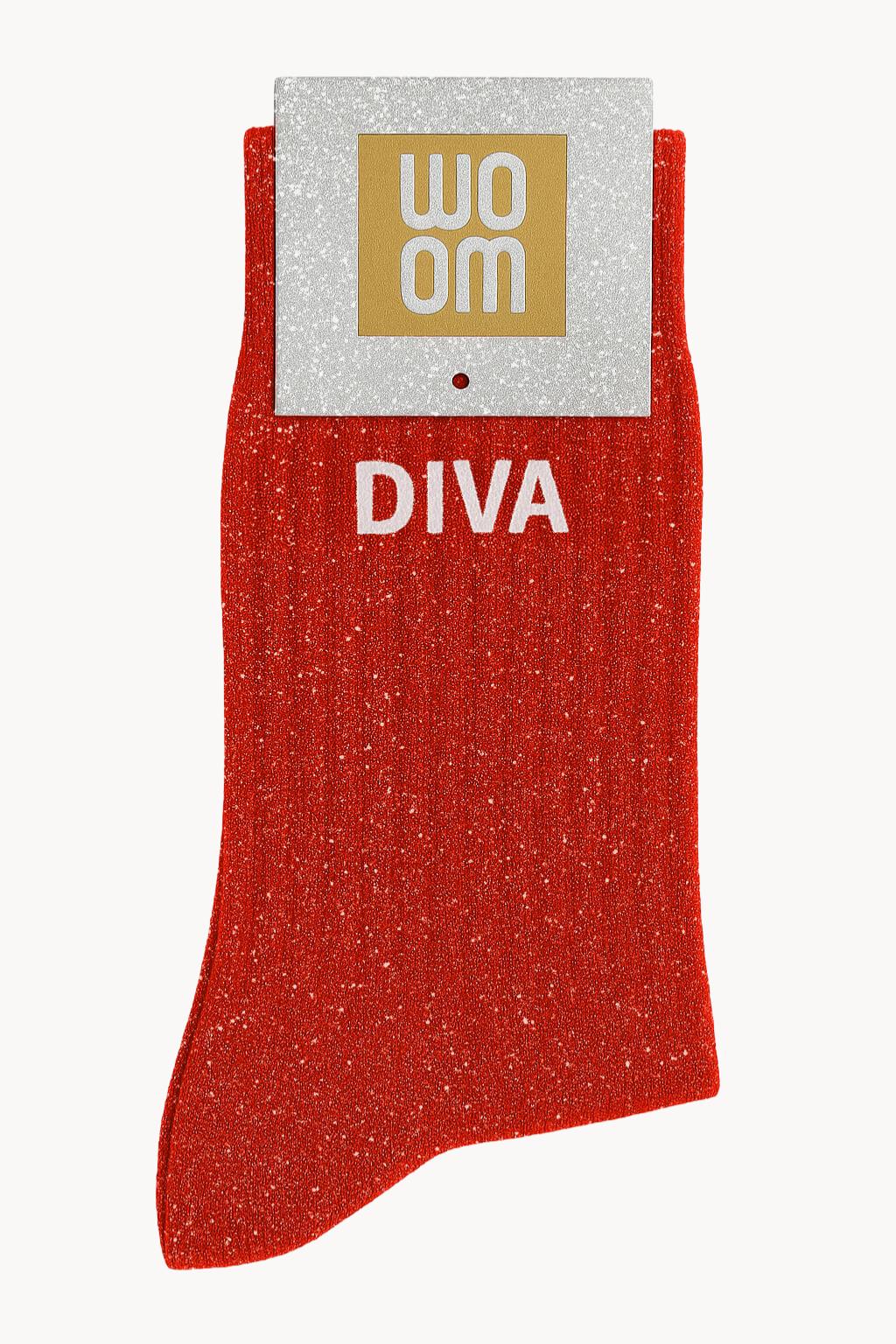 Chaussettes à Paillettes à Message "Diva" - Rouge