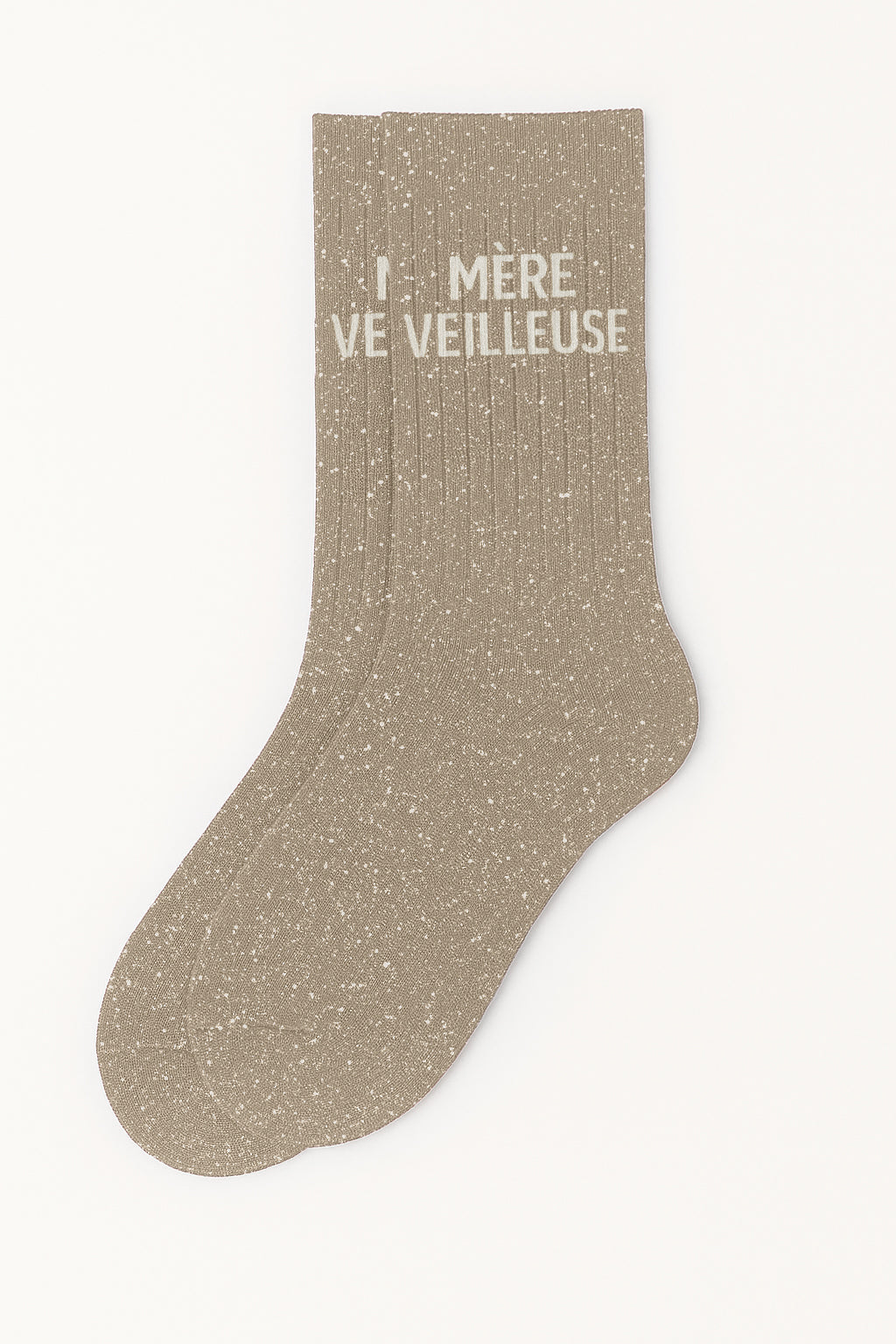 Chaussettes à Paillettes à Message "Mère Veilleuse" - Beige