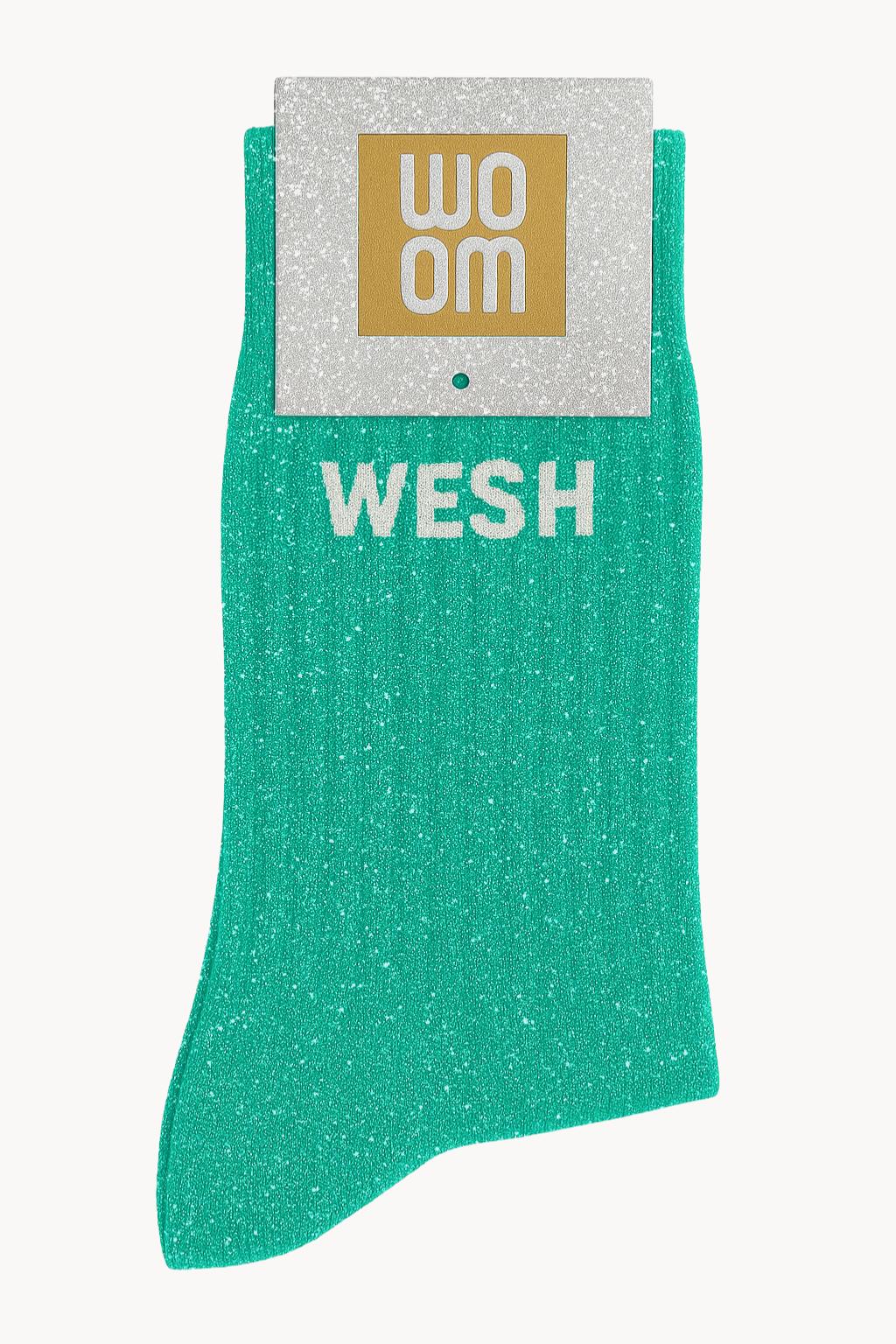 Chaussettes à Paillettes à Message "Wesh" - Green Queen