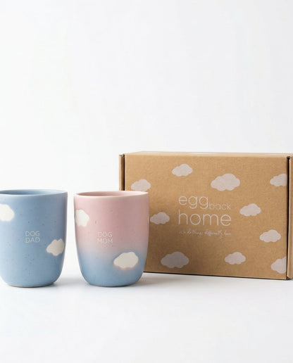 Cloud Mix Sunset Medium Cup 220ml Dog Mom & Dad White 2 Pieces Set