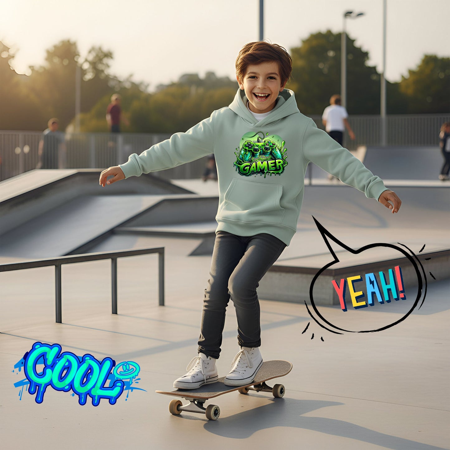 Fringoo gamer Sweat à capuche garçon Cotton Rich Soft Hooded Sweatshirt- gamer vert