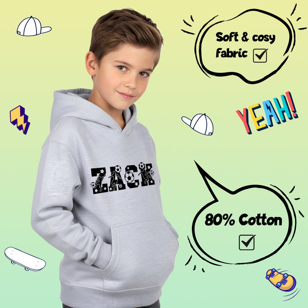 Sweat à capuche football – Fringoo football gris for Boys Cotton Rich Soft Hooded – football Alphabet gris