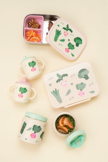 Brotdose aus Edelstahl Veggie Pals mit herausnehmbaren Fächern