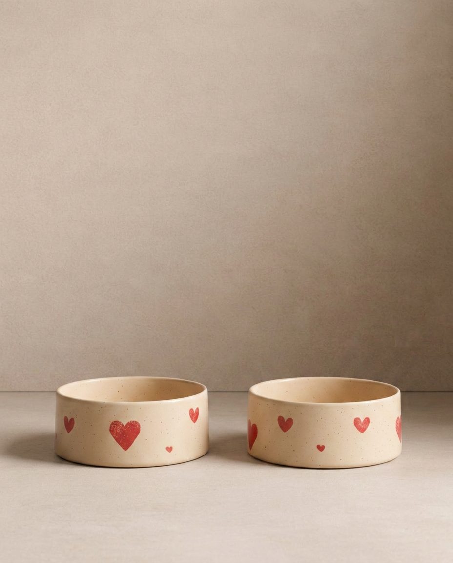 Cozy Hearts Stoneware Pet Bowl 16,5cm 2 Pieces Set